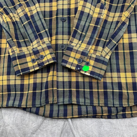 LL Bean Men Shirt XLarge Tall Blue Yellow Plaid Heavy Canvas Traditional Fit VTG - Picture 5 of 12